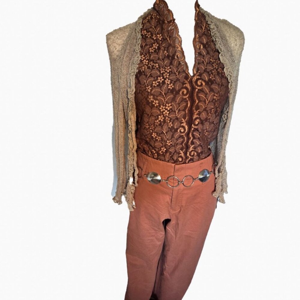 Beautiful Brown, Patterned Tank Top, Kay Celine, Size M